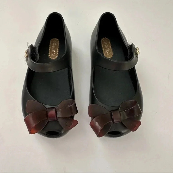 Mini Melissa toddler peep toe shoes size 7 black bow - Picture 1 of 8